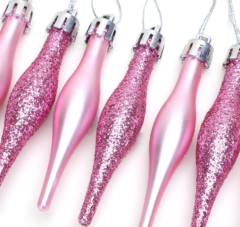 Christmas ConceptsÂ® Pack of 15-8.5cm, 85mm (3.4") Droplet Baubles - Matte & Glitter Design - Christmas Ornaments (Baby Pink) - Image 3